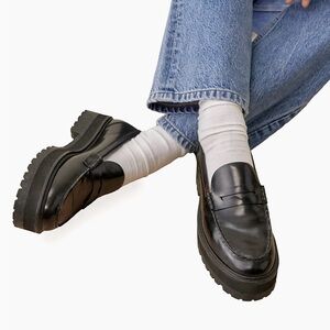 Reformation Agathea Platform Penny Loafer (Women) in Black, Size 9